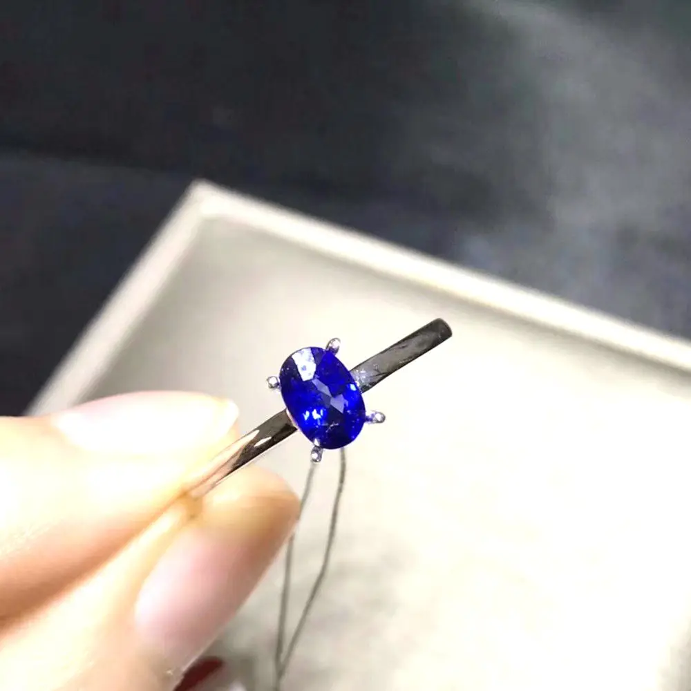 Uloveido Natural Sapphire Solitaire Rings, Ring Silver 925 Women, Lady's Certified 4*6mm Gemstone Wedding Jewelry FJ224