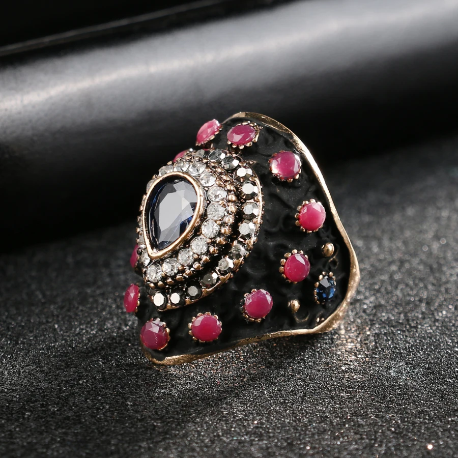 Big Water Drops Black Gold  Rings  For Women Plating Gold  