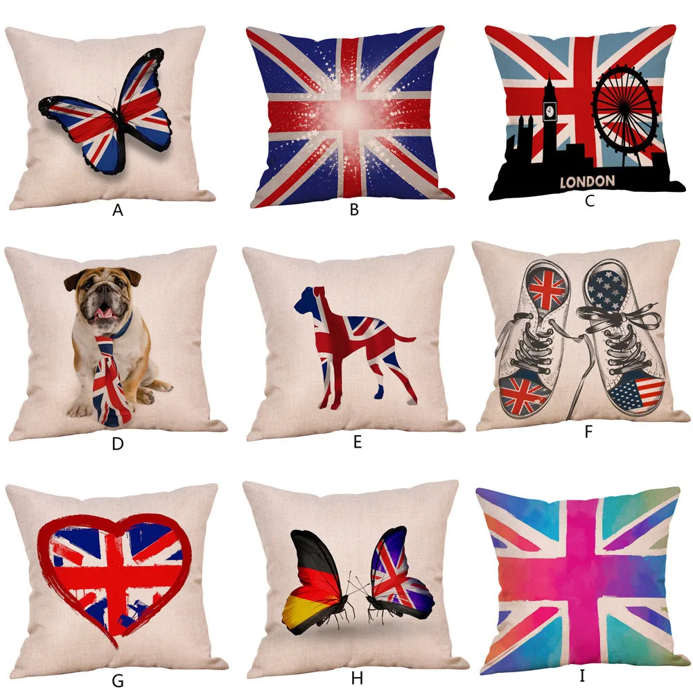 

Pillow cases Happy British National Day cafe sofa cushion cover home decor fabric chaise decoration foam cojin A30308