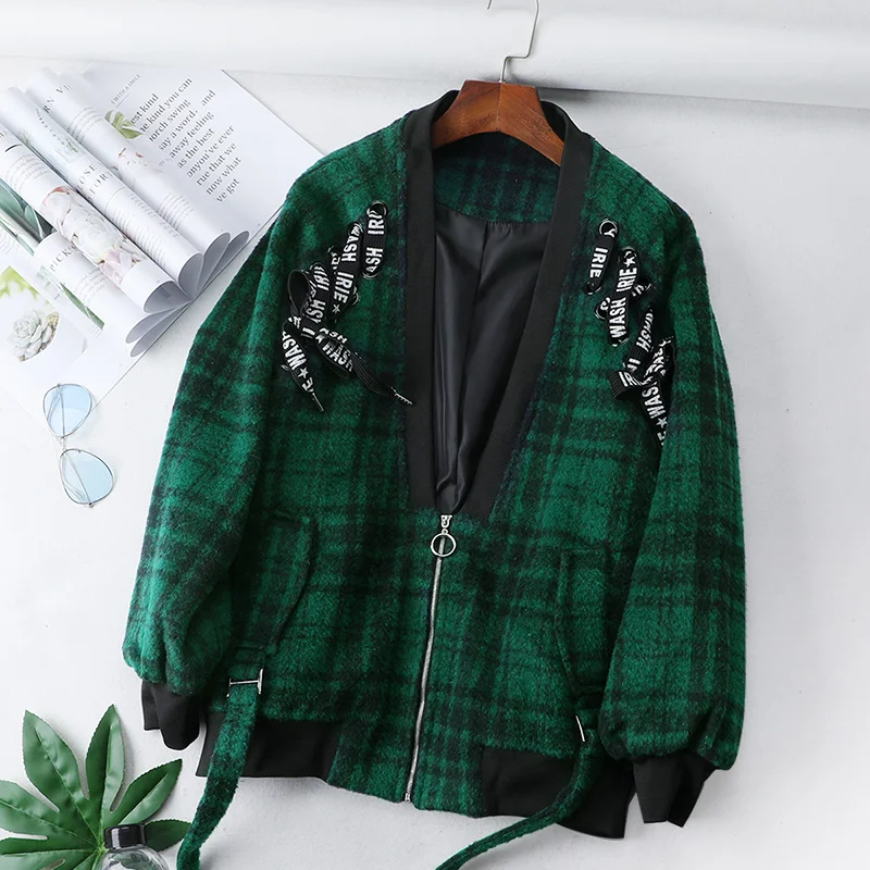 

Spring Autumn New College wind Woolen Jacket Women's Tops 2019 Korean Loose Coat Straps Thin Short Coats V861