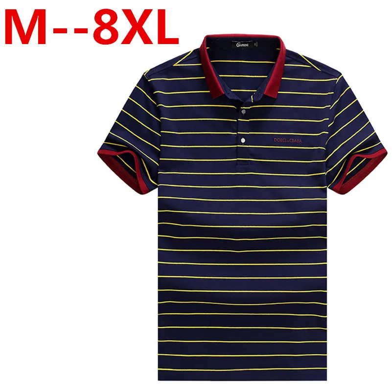 9XL 8XL 6XL Summer Knitted Cotton Men Polo Shirt Hot Sale Fashion Male Striped Short Sleeve