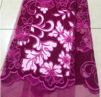 

rose Red Nigerian French Lace Fabrics African Beaded velvet Tulle Lace Fabric High Quality African Lace Wedding Fabric For Dres