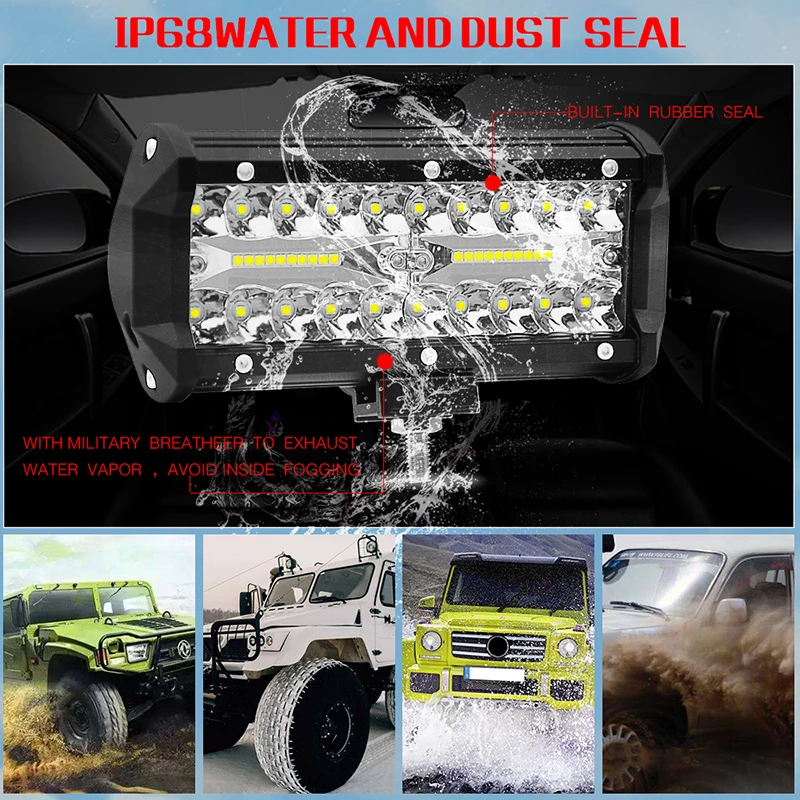 Luz de Trabalho do Carro Moto Telhado Tira Holofotes Faróis 12v 60w 120 180 240 300 Auxiliar Lâmpada Farol Acessórios Led Luz 15 Barra de luzLuz de trabalho