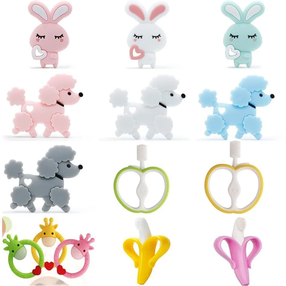 آمنة الطفل عضاضة لعب دارى BPA شحن الموز حلقة من مادة مرنة يعضها الطفل أثناء التسنين سيليكون مضغ العناية بالأسنان فرشاة أسنان التمريض الخرز هدي...