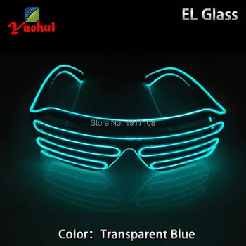 

Transparent Blue EL glasses El Wire Fashion Neon LED Light Up Shutter Shaped Glow Rave Costume Party DJ Bright SunGlasses