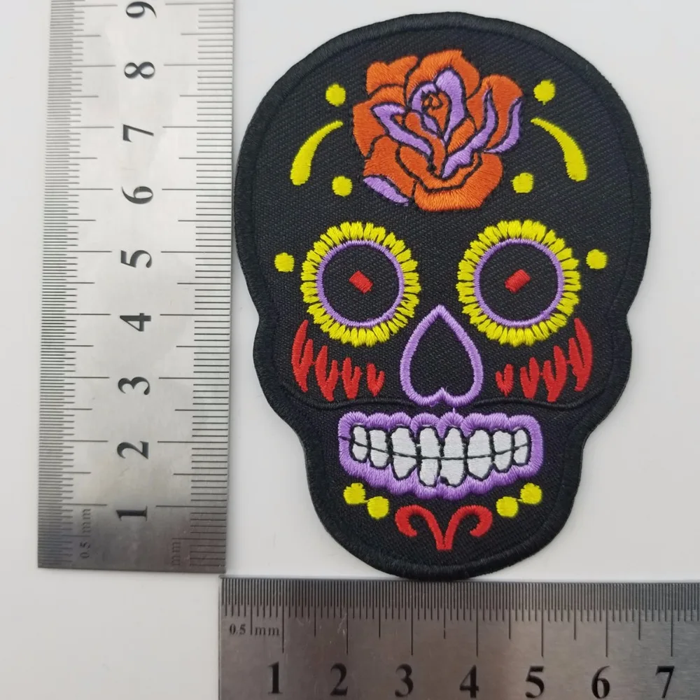 Flower skull vest jacket front patch DIY customized iron-on cool biker mini patches any size logo (2)