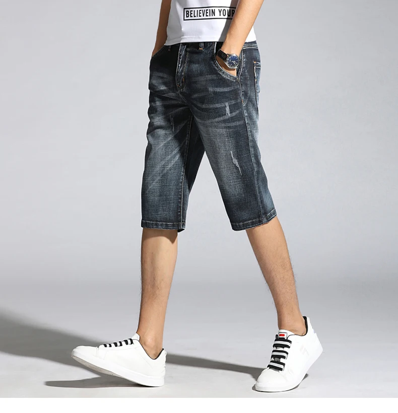 KSTUN джинсовые шорты мужские темно-синие Стрейчевые обычные подходят известный бренд мыть ретро досуг мужские джинсы s короткая длина до колена брюки
