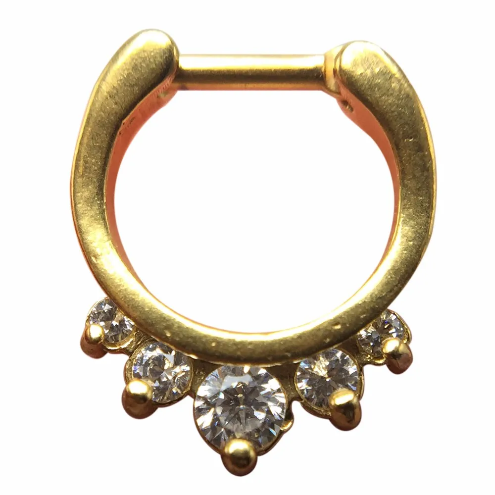 Fashion sexy nose rings for women's septum piercings gold plated stainless steel with crystal 1.2mmx10mm 16G gauge pircing 5