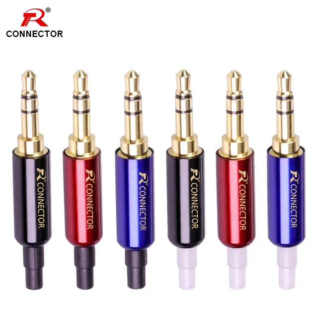 8pcs Stereo 3.5mm Jack Connector 7Colors 3Poles Gold Plated Copper Plug + Copper Shell + Protecting Tail 3.5mm plug