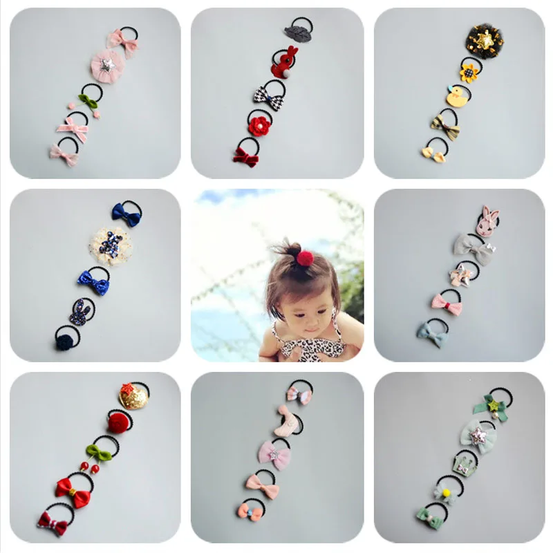 

5 pieces Mini Bow Hair Ropes Little Girl Hair Ring Crown Elastic Hair Bands Kids Hair Accessories A81