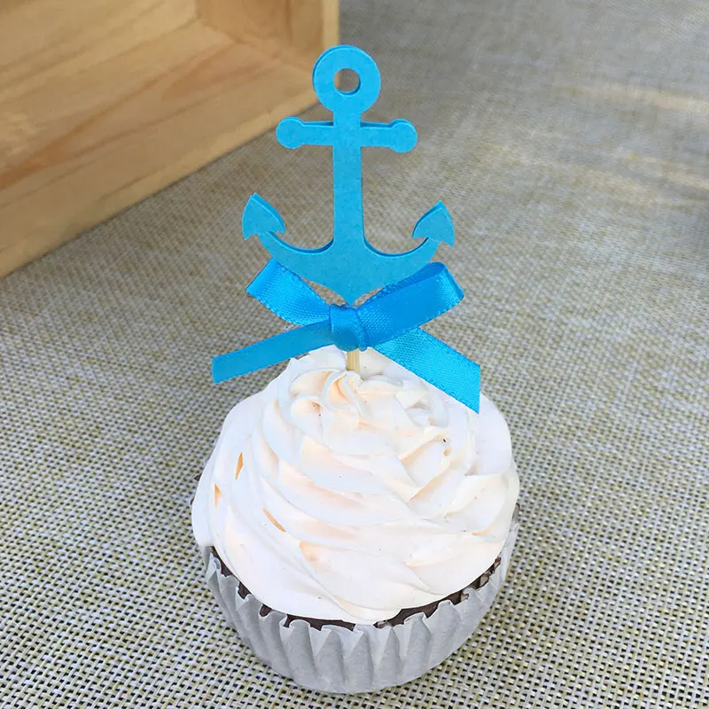 Пользовательские лук и синий морской якорь кекс Shower детский душ/день рождения мальчика украшения для праздника торт украшения выбор - Цвет: Blue Bow