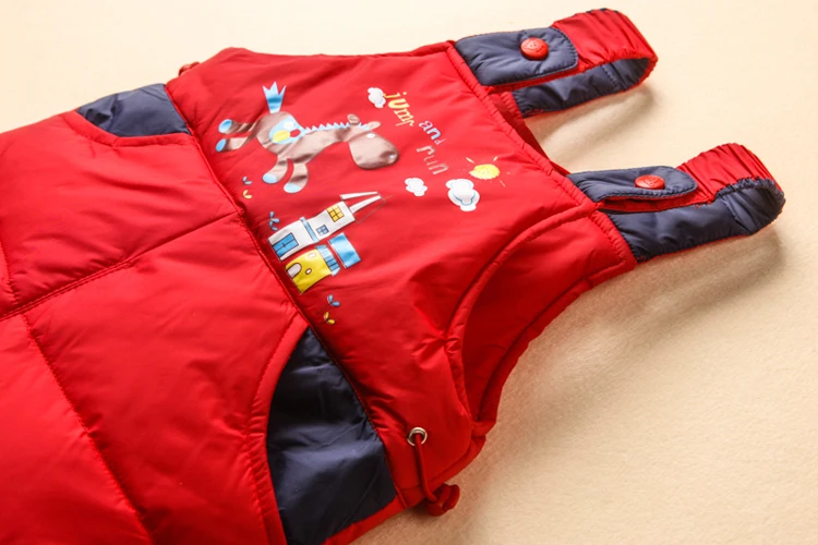 Детский зимний комбинезон для маленьких мальчиков и девочек, От 2 до 4 лет зимний теплый костюм с курткой-пуховиком, плотное пальто+ комбинезон, комплект одежды, детская зимняя одежда