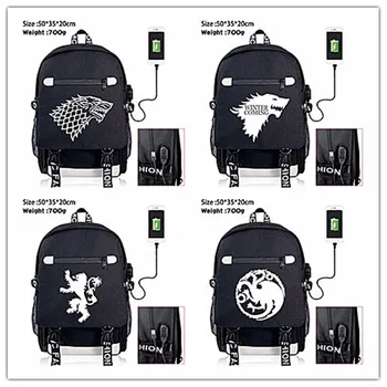 

Anime Game of thrones Logo USB Knapsack Teenagers Student's Backpack New Travel Bags Boys Girls New Laptop Bag