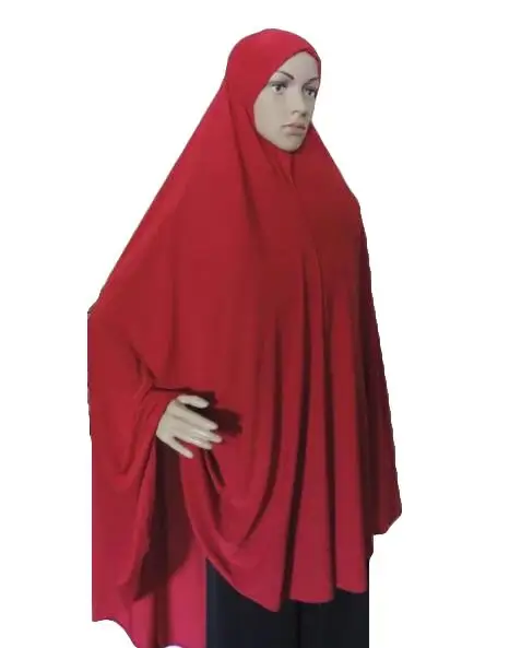 Khimar Hijab Muslim Women Long Scarf Overhead Hijabs Islamic Prayer Clothes Arab Niqab Burqa Ramadan Chest Cover Shawl Wraps Cap - Цвет: Red