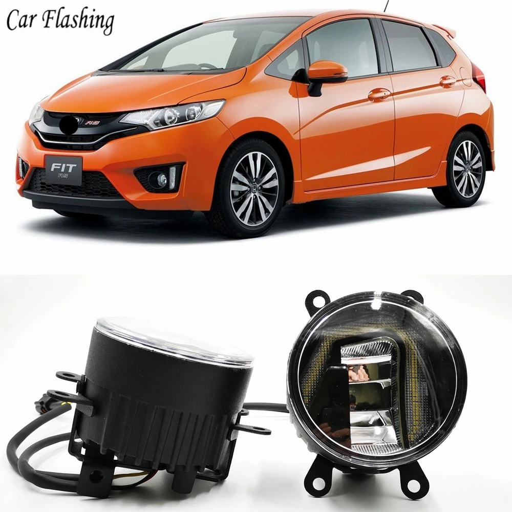 

3-IN-1 Functions LED DRL Daytime Running Light Car Projector Fog Lamp with yellow signal For Honda Jazz Fit 2014 2015 2016 2017