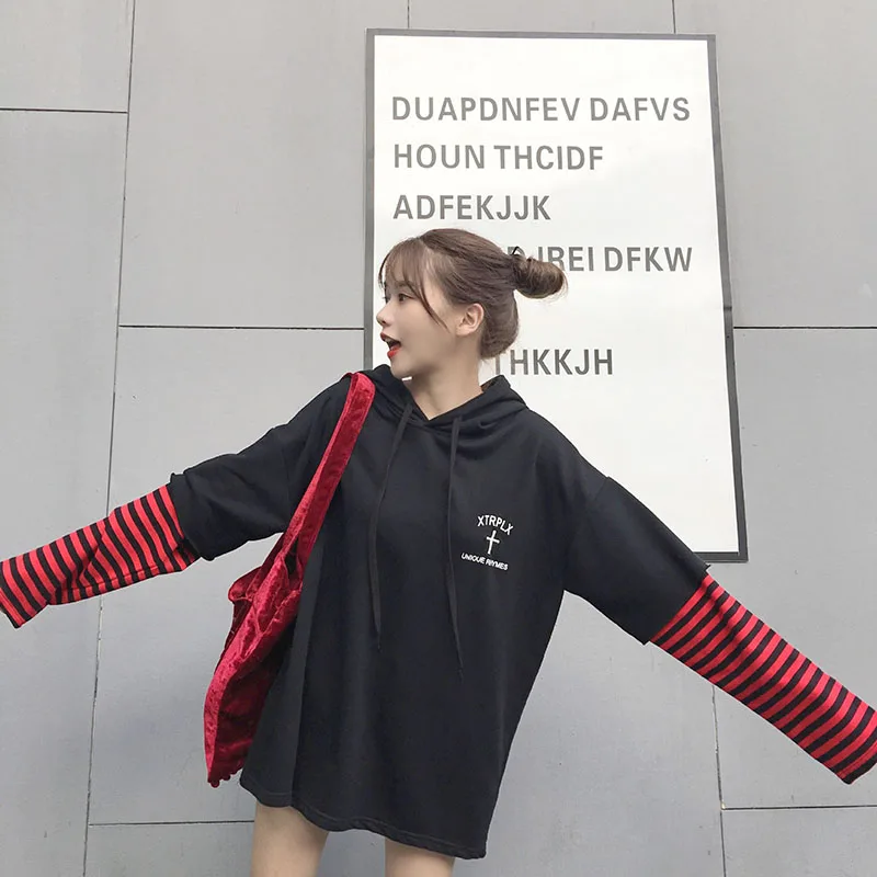 2018 Харадзюку Ulzzang BF имитация двух частей головы сшитые толстовки осень зима