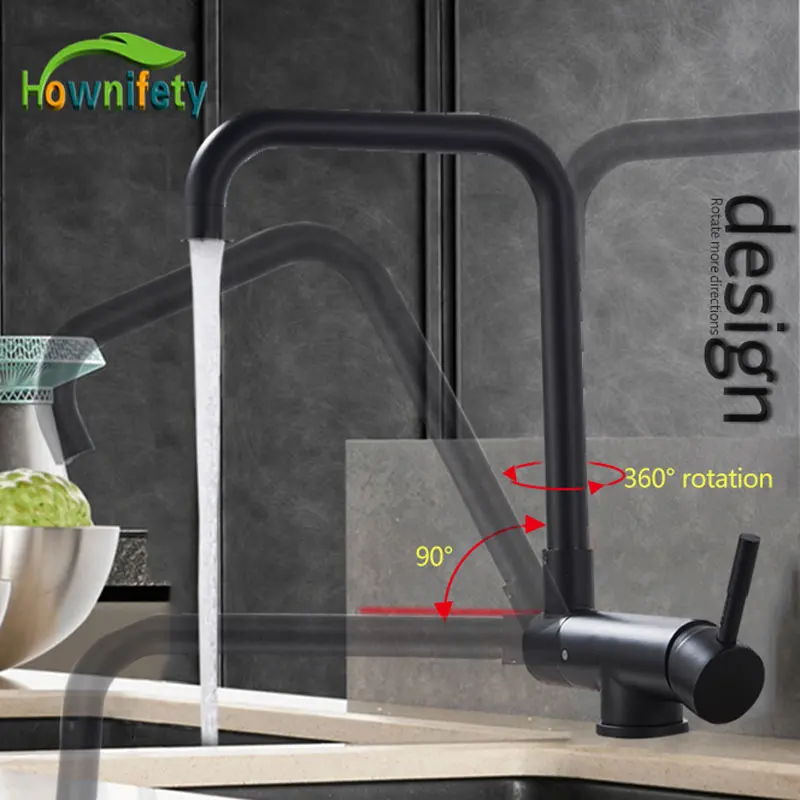 

Blacked 360 degree Rotation Kitchen Basin Tap Hot Cold Crane mixer faucet Deck mount Folding inner window black sink laundry