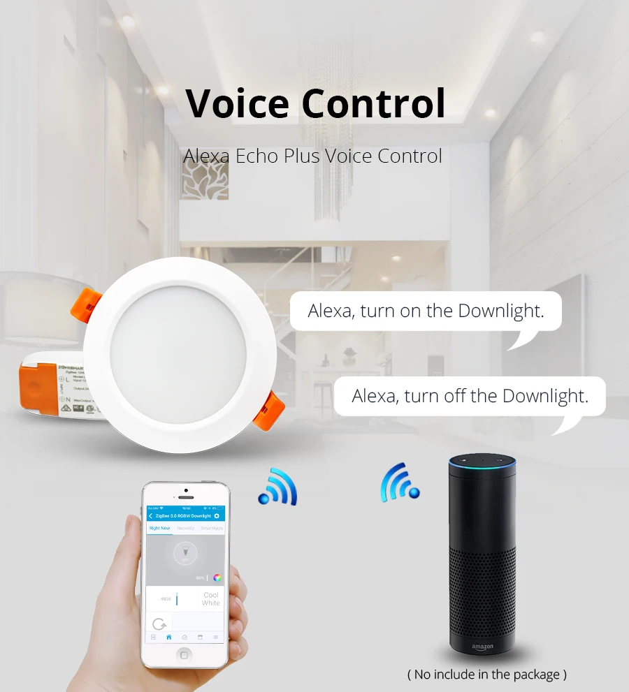  ZigBee 3.0 Downlight Kit Smart RGBW 3.5 Inch Led Recessed Ceiling Light 12W Work with Smartthings E - 32838479153