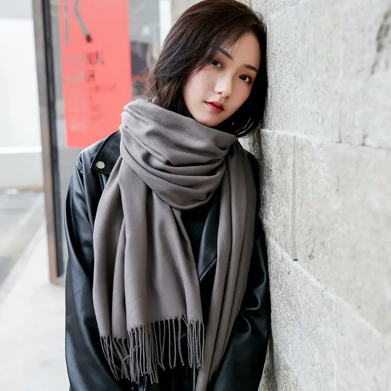 

Hot Sale Women Solid Color Cashmere Scarves With Tassel Lady Spring Autumn Thin Long Scarf High Quality Female Shawl
