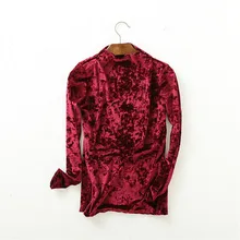 Осенние новые женские рубашки с высоким воротом зимние велюровые футболки с длинными рукавами однотонные базовые тонкие модные женские топы