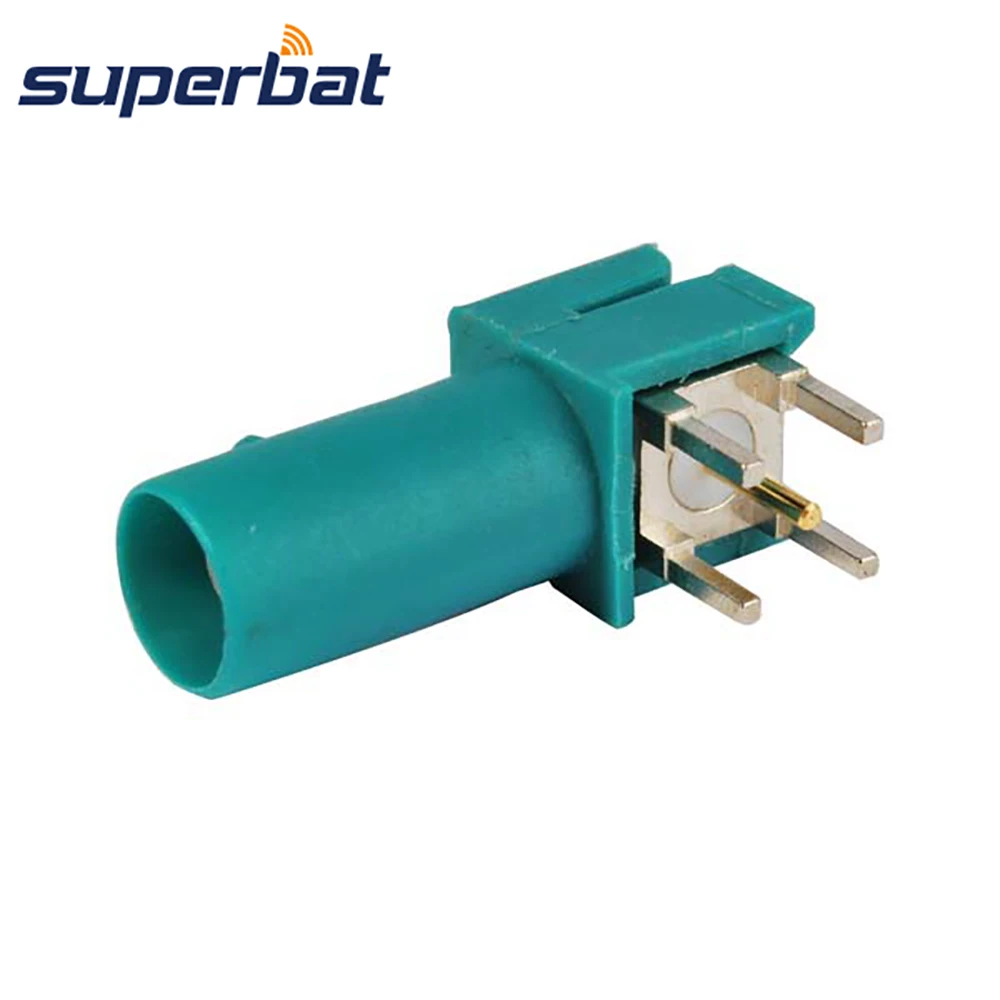 

Superbat Fakra Code Z Waterblue/5021 Male Plug Neutral Coding PCB Mount Right Angle Connecntor for GPS DAB+Satellite Radio Input