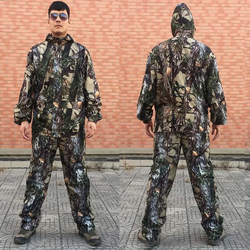 

Breathable Bionic Camouflage Hunting Ghillie Suit Hunting Jacket PantsTactical Camo Hooded Suspender Camouflage Hunting Clothes