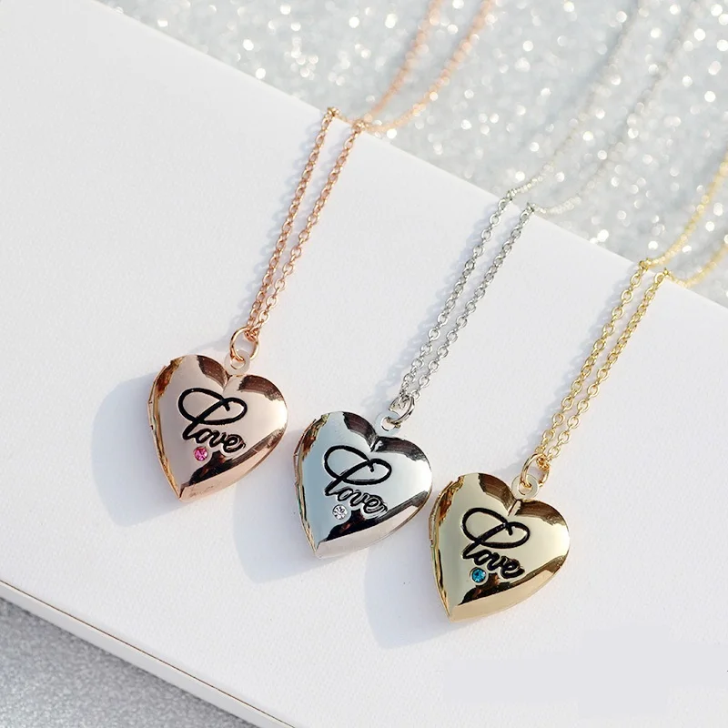 

Magic Ikery Women Valentine Gift Can Open Photo Frame LOVE Letter Necklace Jewelry Heart Floating Locket Box Pendant YT-358