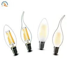 LED Lamp E14 C35 B10 2w 4w 6w Flame Clear Frosted Retro Edison Crystal chandeliers LED Filament Bulb light 220v 230v AC CE RoHs