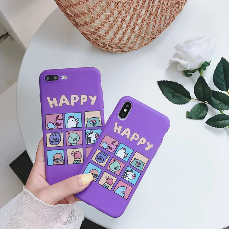 

Cartoon Happy Animal Phone Case For iphone 6 6s 7 8 plus Case For Iphone X Back Cover Fashion Cute Zebra Painting Soft TPU Cases