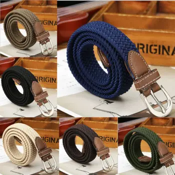 

Men Stretch Braided Elastic Woven Canvas Buckle Belt Waistband Waist Straps Hot Solid Color Knit Elastic Force Vogue Belt