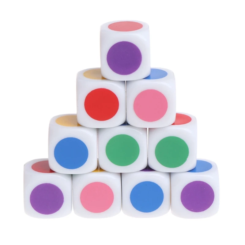 

10pcs Portable Six Sides 15mm Multicolor Acrylic Cube Dice Beads Table Games Toy