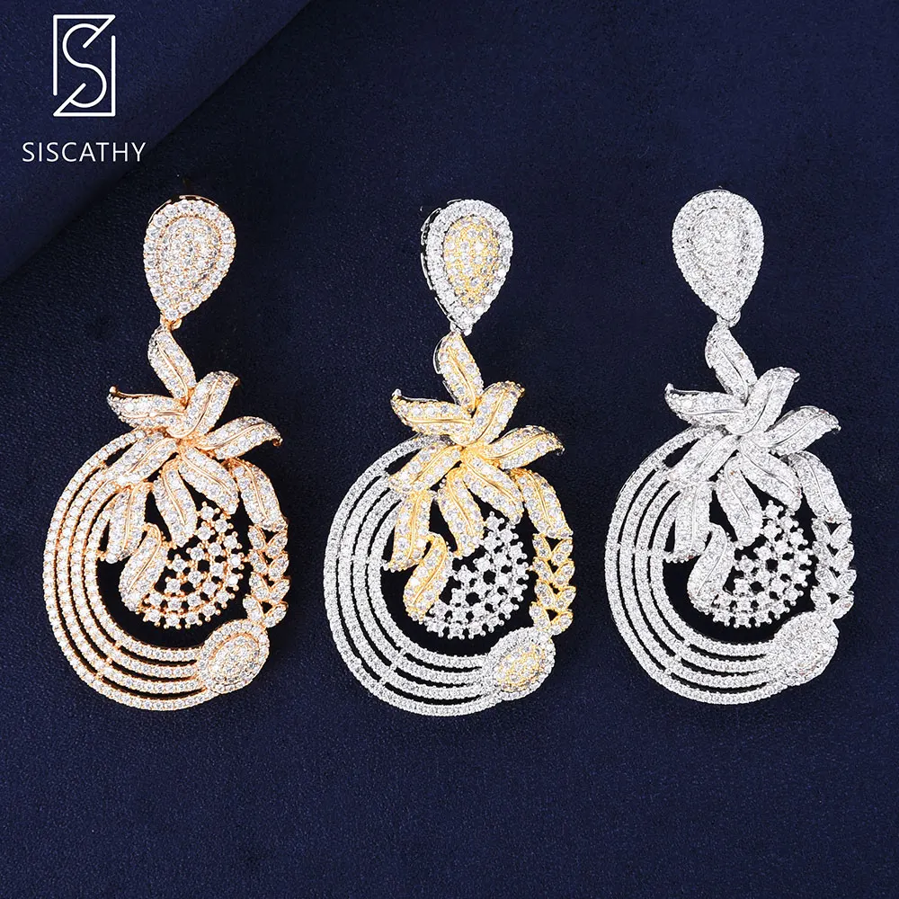 

SISCATHY Trendy Big Pendant Earrings Women Plant Leaves Dangle Drop Dubai Statement Earrings Cubic Zirconia Inlaid Jewelry 2019