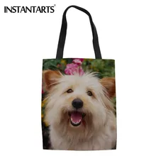 INSTANTARTS Для женщин Сумки пляжные Сумки-холсты модные тотализатор ткань сумка-шоппер 3D милая собака печати Йорки терьер складная сумка мешок