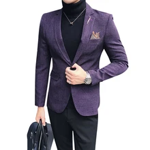 Осень/Зима британский стиль повседневный деловой костюм корейский стиль тонкий крой и пуговица волос стилист мужской костюм куртка