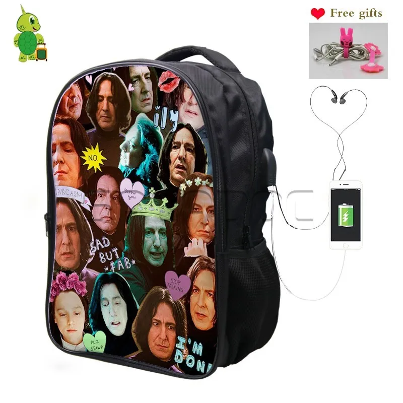 Severus Снейп Хогвартс Наложение рюкзак для женщин мужчин школьные сумки многофункциональный USB зарядка Разъем для наушников ноутбук дорожная сумка
