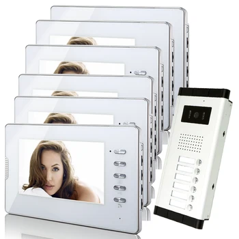 

Brand New Apartment Intercom System 6 White Monitor Wired 7" Color Video Door Phone intercom System for 6 house FREE SHIPPING