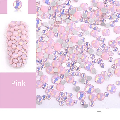 12 листов, смешанный размер, маркиза, кристалл, опал, Стразы для ногтей, набор, плоская задняя сторона, блестящие золотые драгоценные камни, блестящее стекло, 3D украшение для ногтей - Цвет: Pink