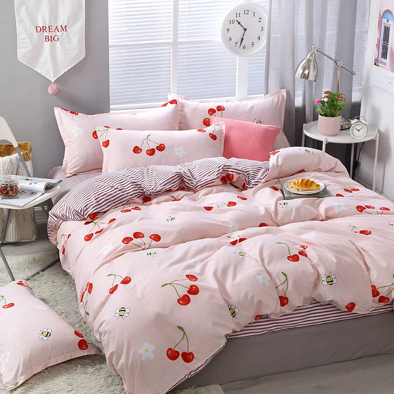 Deovolente Cherry Polyester Bedding Set Plant Pattern Duvet Cover
