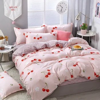

Deovolente Cherry Polyester Bedding Set Plant Pattern Duvet Cover Bed Flat Sheet Pillowcase Home Textile