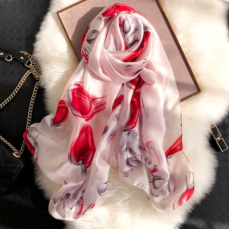 

fashion women silk scarf female classic floral printed scarves ladies beach wrap chiffon shawl sunscreen shawl foulard muffler