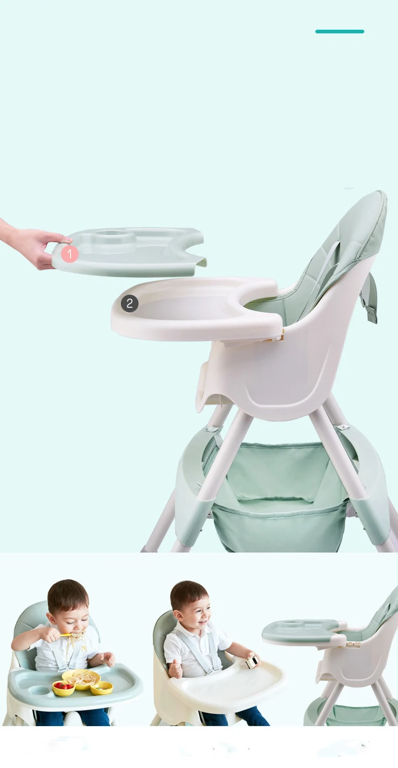 PP Material Safety Children's Dining High Chair Adjustable Foldable Seat Multi-function Portable Baby Feeding Chair For Babies