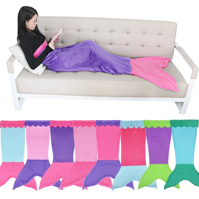

Children Yarn Knitted Mermaid Tail Blanket Handmade Crochet Mermaid Blanket Throw Bed Sofa Wrap Lovely Sleeping Bag 4-14 Years