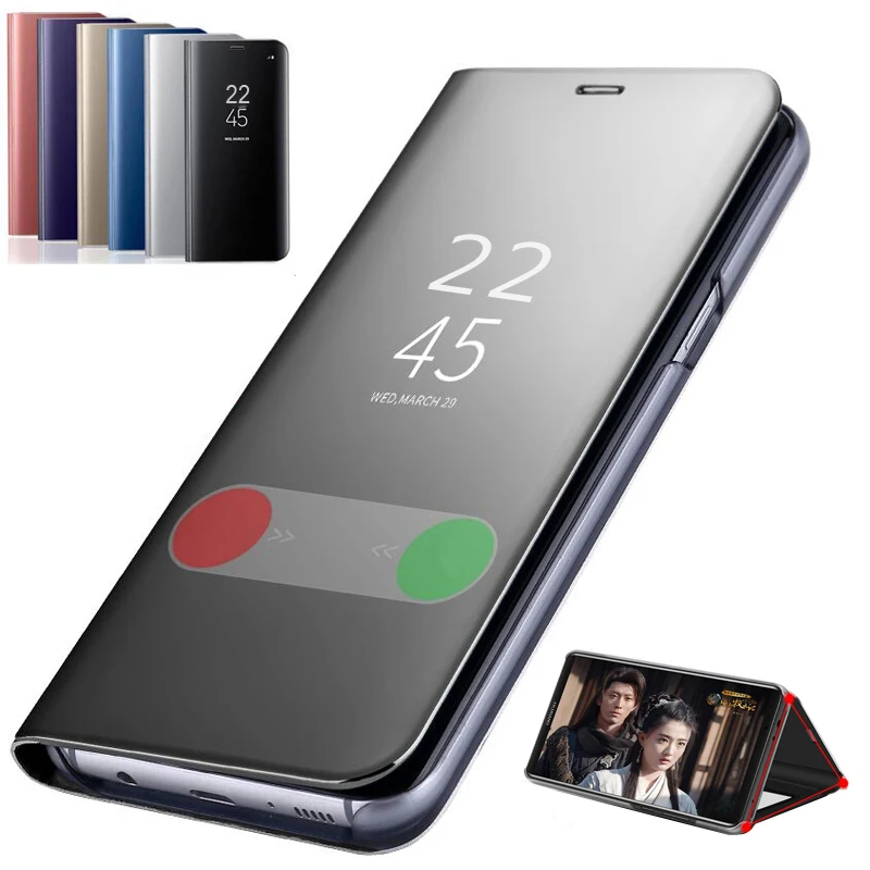 View Mirror Smart Flip Case For Samsung Galaxy S10 S8 S9 Plus S7 Edge Note 9 8 A8S A10 20 30 40 50 70 M10 M20 M30 J5 J6 J8 Cover