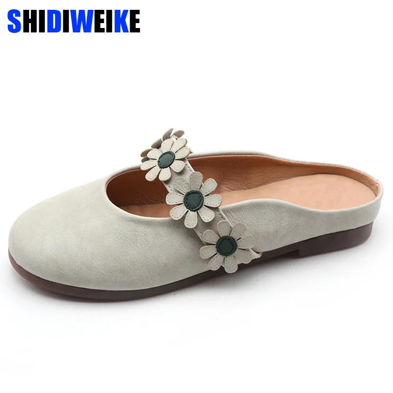 

New Women Shoes Woman Leather Flat Shoes Fashion Handmade flowers Loafers Female Casual Shoes Women Flats Slippers m385