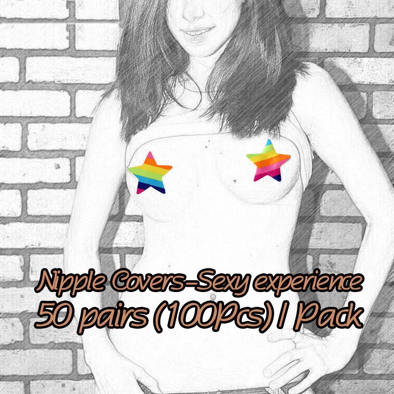 

Sexy experience 50 pairs (100Pcs) Rainbow colors Print Stars Breast Pasties Nipple Covers - non-sensitizing adhesive with a soft