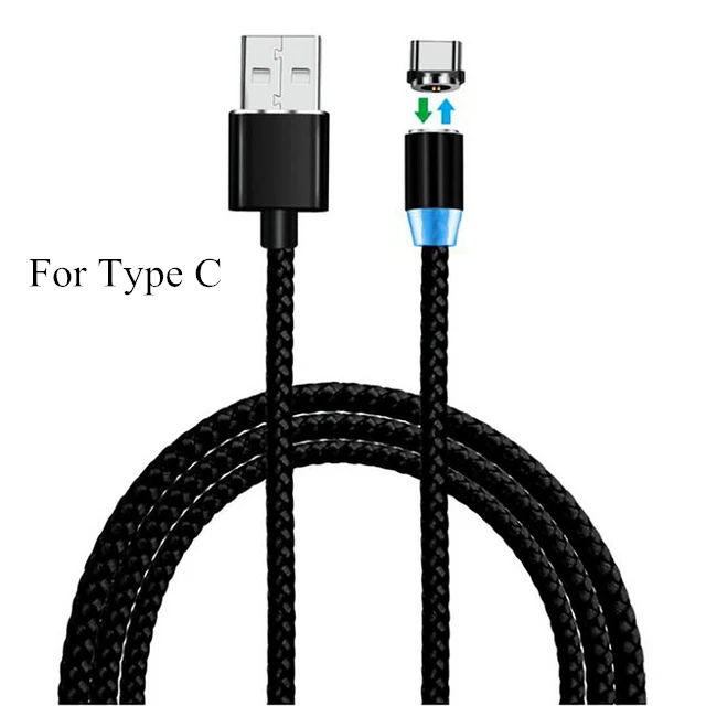 black for type c Syrinx Магнитный usb-кабель для Iphone X XS XR светодиодный индикатор нейлоновый плетеный кабель Micro USB type C для быстрой зарядки samsung Xiaomi - Цвет: black for type c