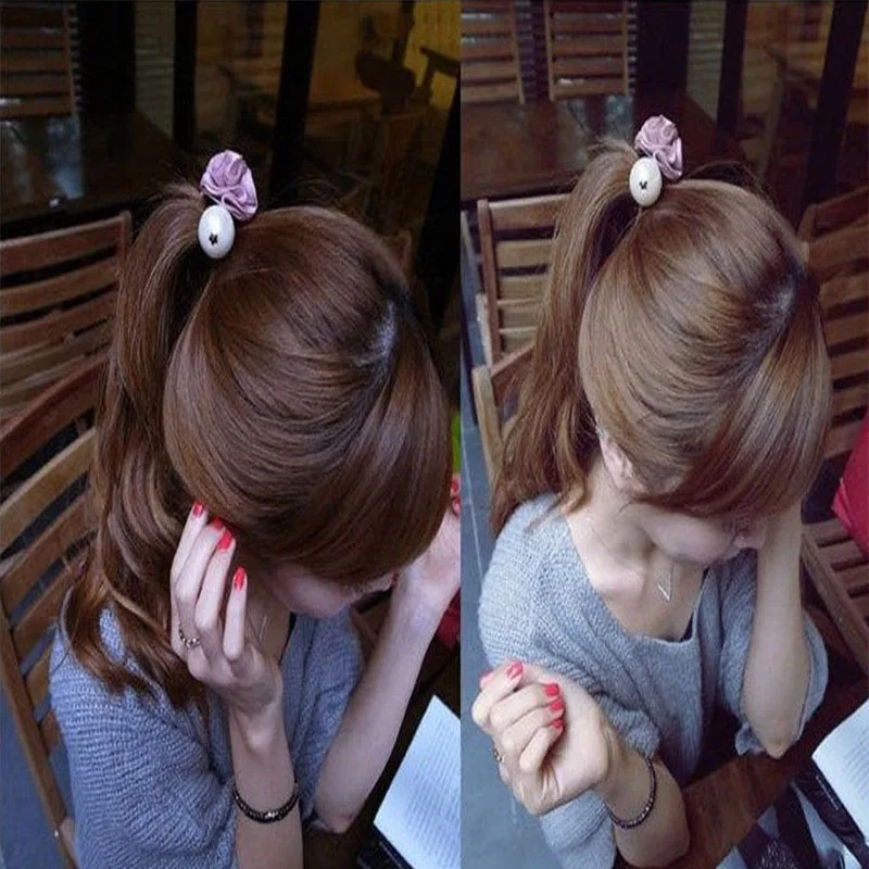 Корейские волосы кольцо для женщин девушка мода цветок роза жемчужина волос галстук голова украшения волос лента аксессуары для волос