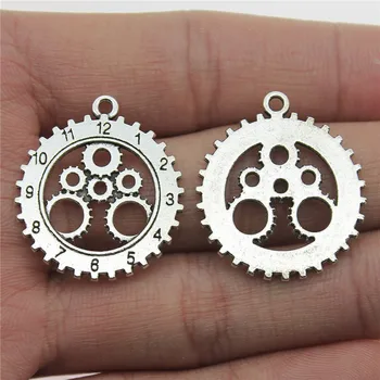 

WYSIWYG 5pcs Charms Punk Gear Mechanical Clock Watch 28x25mm Antique Bronze Silver Color Plated Pendants Making DIY Handmade