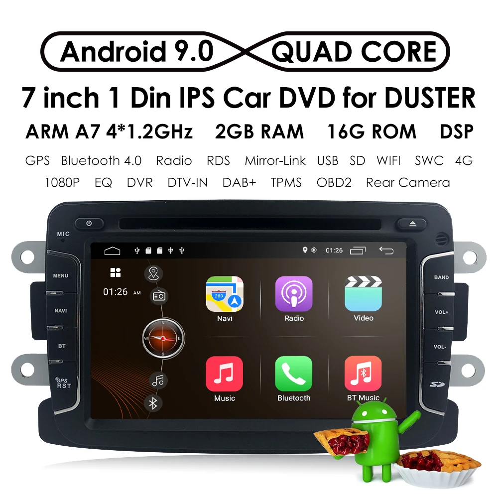 Четырехъядерный Android9.0 gps навигационное радио для Renault dacia Renault Duster Logan Sandero автомобильный DVD центральный Кассетный плеер RDS DSP