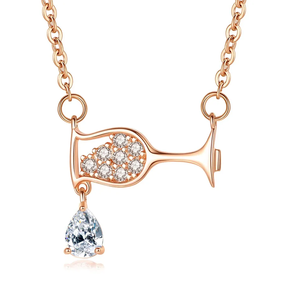 Drop Crystal Zircon Wine Glass Pendant Necklace Women Rhinestone Luxury